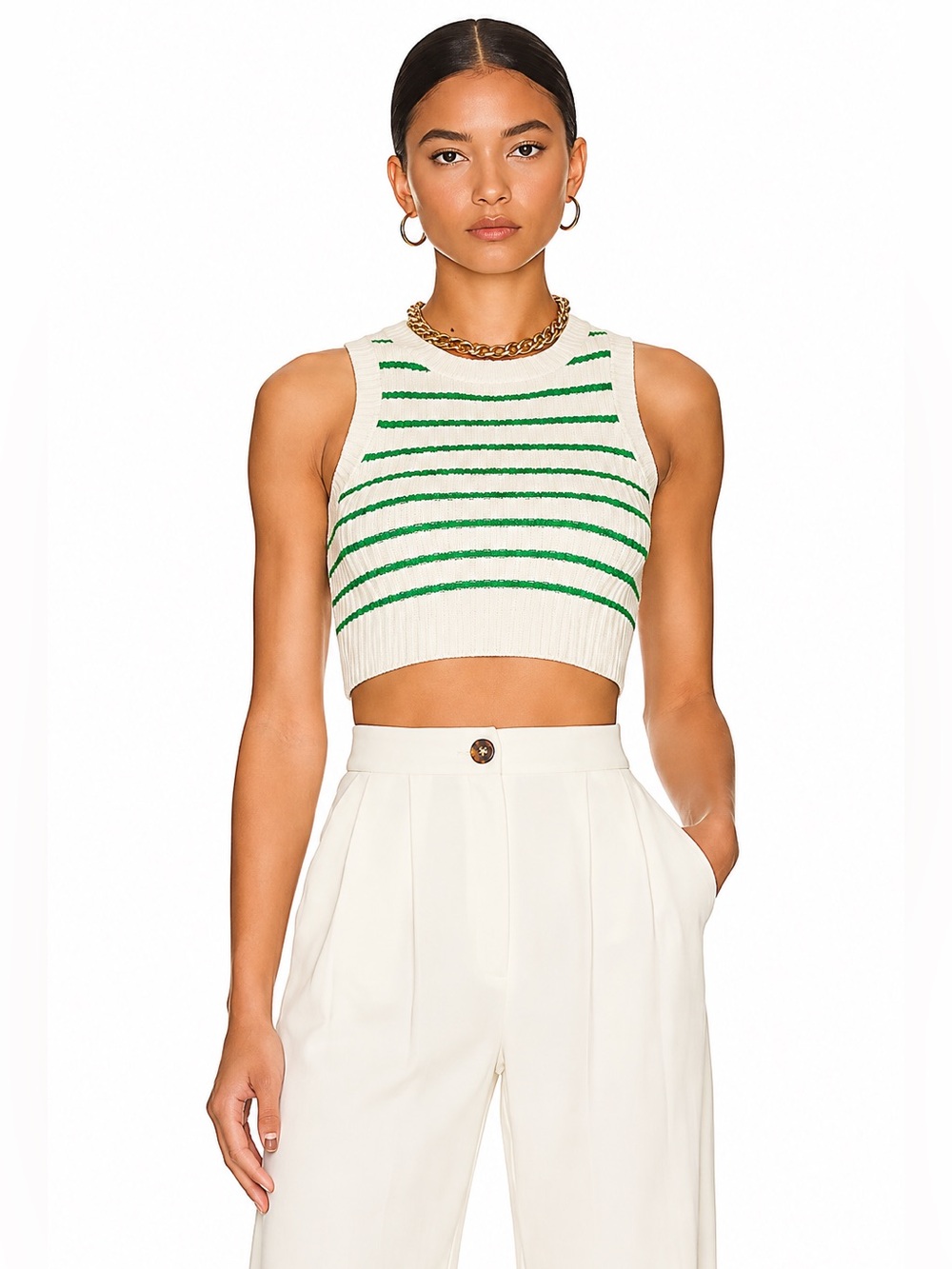 Phoebe Ultra Crop Vest in White & Green
superdown